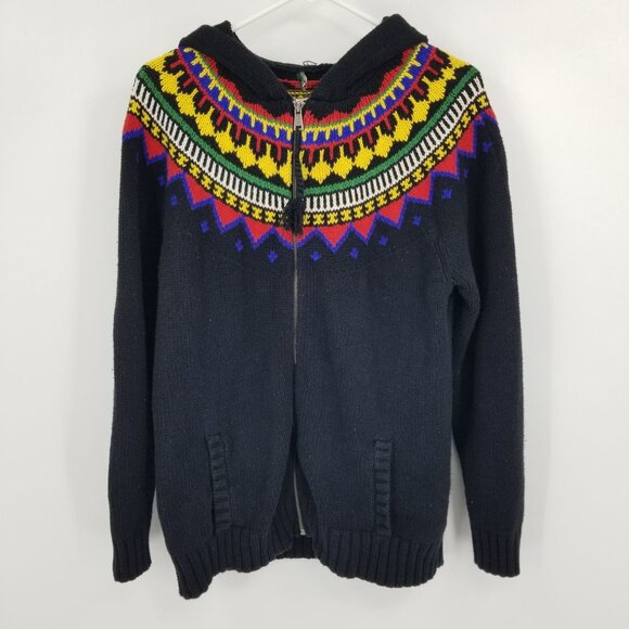 Ralph Lauren Fair Isle Multicolor Unisex Zip Up Sweater Ski Winter Boho Hooded - Picture 3 of 12